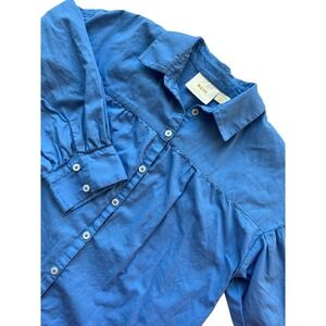 Maeve Anthropologie Blue Blouse Top‎ Button Down Collar XS Poplin 3/4 sleeve